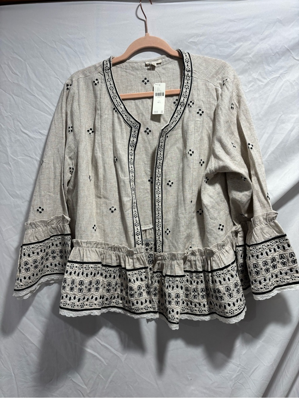 Pilcro Cream Tunic Jacket with Black Embroidery